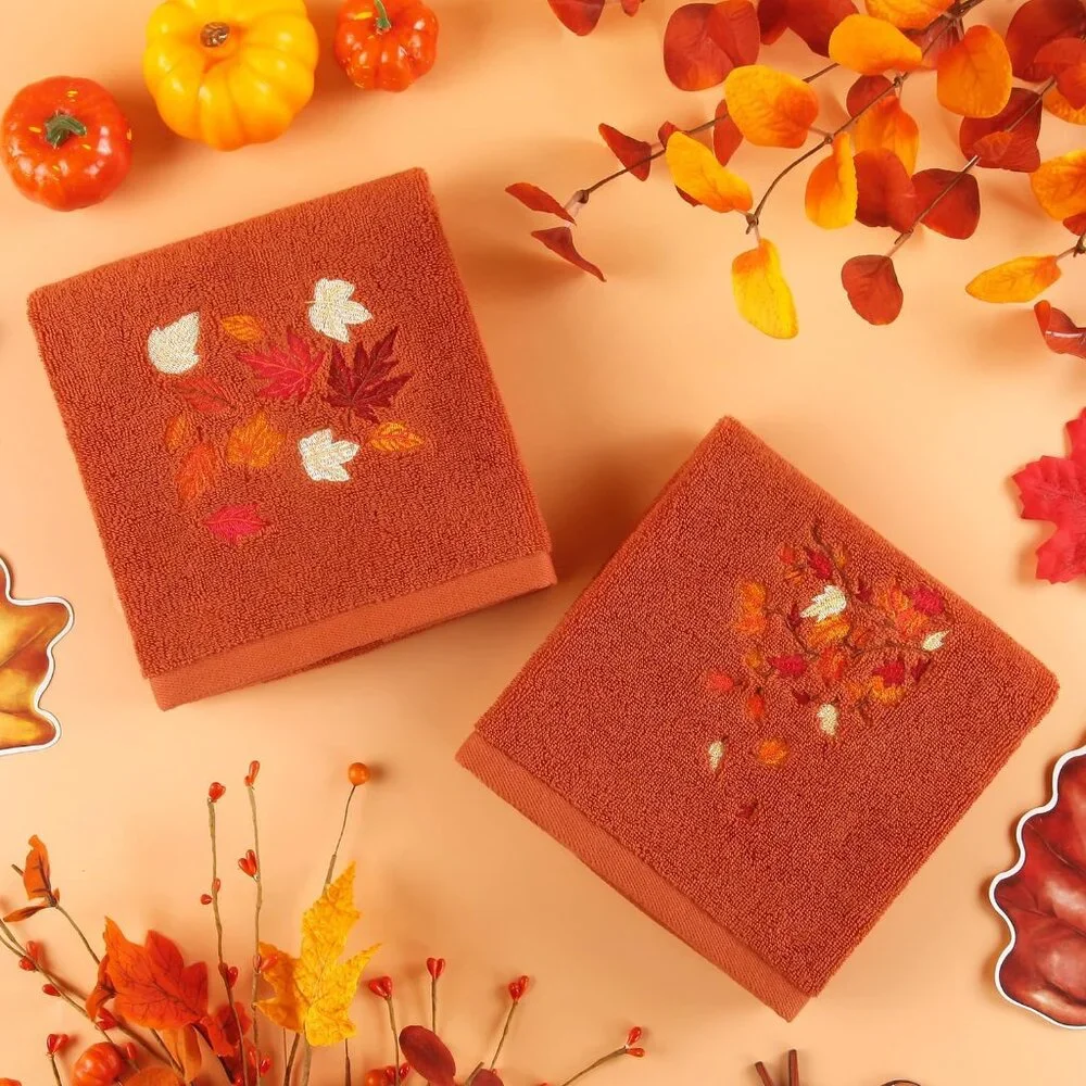 2 Pack Autumn Leaves Hand Towels - Premium Cotton for Stylish Fall Decor